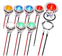MKBKLLJY 8Pcs Indicator Light 16mm Waterproof IP67 Metal Signal Lamp 12V AC/DC LED Pilot Dash Lamp Screw terminal Concave Head 5Color(Red/Yellow/Blue/Green/White) with 120mm Cable for Car Boat