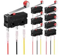 MKBKLLJY 8Pcs Momentary Micro Limit Switch 5A 125V 250V AC SPDT 1NO 1NC 3Pin 19mm Short Hinge Roller Levr Arm Switch Snap Action Button Type with Terminal Wires for Electronic product Home appliance