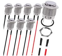 MKBKLLJY 8Pcs Momentary Push Button Switch Silver Shell with pre-Wiring,IP65 Waterproof Push Button Switch,12mm DC 12V 2A Stainless Steel 1 Normally 1 Open Without LED for Car, Boat,RV
