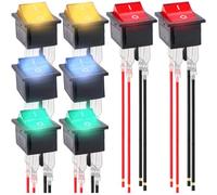 MKBKLLJY 8Pcs Rocker Switch DC 12V 20A ON OFF 4Pin 2Position DPST Red/Yellow/Blue/Green LED Lighted Boat Rocker Toggle Switch with Locked Terminal Wires for Auto Car Boat RV Household appliances