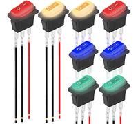 MKBKLLJY 8Pcs Rocker Switch Waterproof DC 12V 20A,DC 24V 10A,SPST 3 Pin On Off Red/Blue/Green/Yellow LED Lighted Snap-in Design Square Switch forAuto Car Boat RV with Locked Terminal Wires 4Color