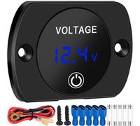 MKBKLLJY Battery Meter with Touch Switch DC 12 Volt 24 Volt Waterproof LED Digital Display Voltmeter Voltage Gauge Panel Mount with 60cm Cable, 10A Fuse, Terminal, Screw, for Car Motorcycle Boat