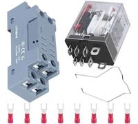 MKBKLLJY Electromagnetic Power Relay 8 Pin 10 AMP AC 24V 50/60Hz Relay Coil DPDT 2NO 2NC Red Indicator Light with Socket Base Hook Fork Terminals for DIN Rail System, Fan Motors (YJ2N-LY)