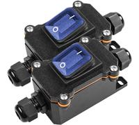 MKBKLLJY Inline Cord Box Waterproof Switch 2-Way Junction Box PG9 Cable Gland IP66 KCD4 Blue LED Light Toggle 4-Pin 2-Position ON-OFF Self-Locking DPST AC/DC 20A 125V 16A 250V