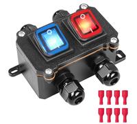 MKBKLLJY Inline Cord Switch IP66 waterproof Switch Box DPST 12V DC 20A 8 Pin 2 Position ON/Off Outdoor Toggle Switch with Red/Blue Light Rocker Button Switch Double Side Two-Side Entry & Exit Line