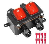 MKBKLLJY Inline Cord Switch IP66 waterproof Switch Box DPST DC 12V 20A 8Pin 2Position ON/Off Outdoor Toggle Switch with Red LED Light Rocker Button Switch Double Side Two-Side Entry & Exit Line