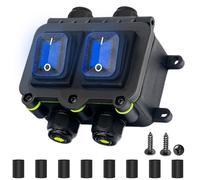 MKBKLLJY IP68 Waterproof Inline Cord Switch DPST DC 12V 20A 4 Pin 2 Position Toggle Switch Outdoor Waterproof Box Two Side Entry And Exit Line ON/OFF With Blue Light KCD4 Screws Heat Shrink Tubing