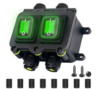 MKBKLLJY IP68 Waterproof Inline Cord Switch DPST DC 12V 20A 4 Pin 2 Position Toggle Switch Outdoor Waterproof Box Two Side Entry And Exit Line ON/OFF With Green Light KCD4 Screws Heat Shrink Tubing