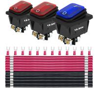 MKBKLLJY KCD4 Waterproof DC 12-24V 20A Momentary Polarity Reverse Toggle ON/OFF 4 Pin 2 Position (Screw Foot) LED Light Illuminated, 3 Boat Rocker Switch 12 Terminal Wire 12 Fork Spade U-Type