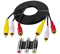 MKBKLLJY RCA Cables 3 RCA Cable Audio Video Components AV Male to Male Cable with 3 RCA Female to 3 RCA Female Coupler for Home Theater Amp Stereo Systems DVD TV VCR Yellow/White/Red Connectors 4.3ft