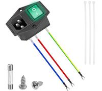 MKBKLLJY Rocker Switch Power Socket Inlet Module Plug Male 10A 250V AC Arcade Power Switch Adapter Power Connector 3 Pin AC-14-F16A LED Light with 18AWG Wiring 10A Fuse Sheath Screw Cable Ties