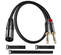 MKBKLLJY XLR Male to Dual 1/4" 6.35mm TS Mono Y Splitter Adapter Microphone Cable Quarter Inch Plug Audio Connector Metal Shell with Fastening Nylon Strap, for Mixer Amplifier (1.4Ft)