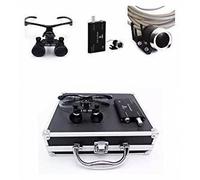 MKDental Surgical Binocular Loupes 3.5x420MM Optical Glass with LED Head Light Lamp+ Aluminum Box (Black)