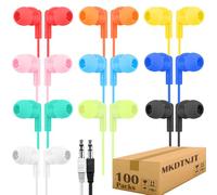 MKDTNJT 100 Pack Bulk Earbuds for Kids Classroom School Library,Individually Bagged,Wholesale Students Wired in Ear Earphones with 3.5 mm Jack for Computer Chromebook Laptop PC (HTC003,Mixed Colors)