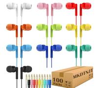 MKDTNJT 100 Pack Bulk Earbuds for Kids Classroom School Library,Individually Bagged,Wholesale Students Wired in Ear Earphones with 3.5 mm Jack for Computer Chromebook Laptop PC (HTC003,Mixed Colors)