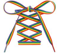 MKEHSH Colorful Pattern Shoe Laces: 2 Pair Flat Print Shoelaces for Sneakers, 01 Six Colored Lines Rainbow, 51 inch (130CM)