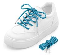 MKEHSH Round Glitter Shoe Laces: Sparkle Metallic Sneakers Shoelaces 1 Pair, 14 Lake Blue With Silvery Metal Tips, 55 inch(140CM)