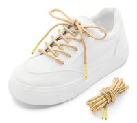 MKEHSH Round Glitter Shoe Laces: Sparkle Metallic Sneakers Shoelaces 1 Pair, 23 Light Orange Gold With Golden Metal Tips, 47 inch(120CM)