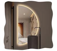 MKEING Modern Lighted Mirror For Bathroom Half Circle Wall Mirror LED Bathroom Vanity Mirror 50 60 70 80cm Frameless Explosion Proof Mirrors 3-Color Dimmable (Size : 70cm/28inch)