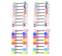 mkemka 32 Tongue Bars, Glow in the Dark Tongue Bar Piercings, for Tongue Bars Nipple Bars, Cartilage Body Piercing Ring (Multicolour)