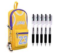 MKEMQXBEP 1Pcs Pencil Pouch Basketball Jersey-Shaped Large Capacity Fashionable Minimalism + 6 Gel Pens & Sneaker Keychain (2-Black 24)(Yellow 23)