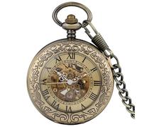 MKEMQXBEP Antique Brozne Transparent Gear Skeleton Mechanical Automatic Self-Wind Pocket Watch