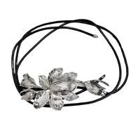 MKEMQXBEP Golden Tulip Flower Belt With Skirt Jeans Decorative Retro Black Leather Rope Waist Chain(Silver 1PC)
