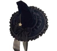 MKEMQXBEP Holiday Party Witch Hat Costume Bowknot Large Black Crooked Ruched Wizard Accessory(Black 1PC)