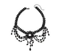MKEMQXBEP Jewelry Palace Style Black Lace Clavicle Necklace Retro Cross Crystal Beaded Tassel(Style3 as shown)