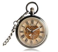 MKEMQXBEP Luxury Vintage Roman Numerals Dial Automatic Mechanical Pocket Watch Men Timepiece Gift(Bronze 1PC)
