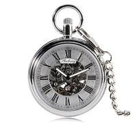 MKEMQXBEP Luxury Vintage Roman Numerals Dial Automatic Mechanical Pocket Watch Men Timepiece Gift(Silver 1PC)