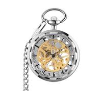 MKEMQXBEP Retro Steampunk Skeleton Mechanical Fob Pocket Watch Clock Necklace Pendant Men Women Chain Gift(Silver 1pc)