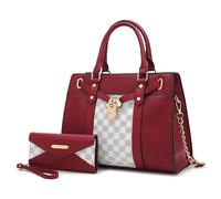 MKF Collection Crossbody Tote Bag for Women & Wristlet Wallet Purse Set - PU Leather Top-Handle Satchel Shoulder Handbag, Cp Red, L