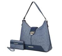 MKF Collection Hobo Bag for Women & Wristlet Wallet Set, Vegan Leather Handbag Purse Set, Shoulder bags by Mia K, Cb Graciela Denim-blue