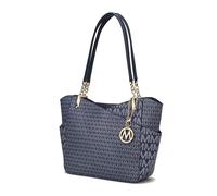 MKF Collection Signature Tote Bag for Women, Shoulder bag Vegan Leather Top-Handle Handbag Purse, Jules Navy, L