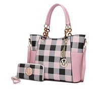 MKF Collection Tote Bag for Women, Handbag Set with Wallet-Top-Handle- Vegan Leather Purse, Checker Pink, L