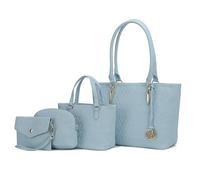 MKF Collection Tote Bag for Women, Shoulder Handbag & Wristlet Pouch Purse Top Handle Vegan Leather 4Pcs Set Pocketbook, Edelyn Light Blue, L
