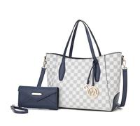 MKF Collection Tote bag for Women with Wristlet Wallet, Vegan Leather Top-Handle Shoulder Handbag Purse by Mia k, Gianna Navy, L