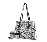 MKF Collection Women's Tote Bag & Wallet, Monogram Vegan Leather 2Pcs Handbag Purse Set by Mia K, M Black, L