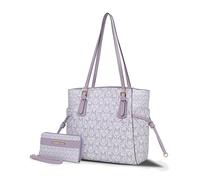 MKF Collection Women's Tote Bag & Wallet, Monogram Vegan Leather 2Pcs Handbag Purse Set by Mia K, M Lavender, L