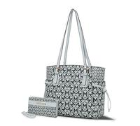 MKF Collection Women's Tote Bag & Wallet, Monogram Vegan Leather 2Pcs Handbag Purse Set by Mia K, M Light Blue, L