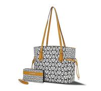MKF Collection Women's Tote Bag & Wallet, Monogram Vegan Leather 2Pcs Handbag Purse Set by Mia K, M Mustard, L