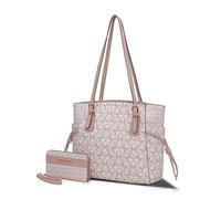 MKF Collection Women's Tote Bag & Wallet, Monogram Vegan Leather 2Pcs Handbag Purse Set by Mia K, M Peach, L