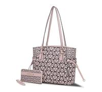 MKF Collection Women's Tote Bag & Wallet, Monogram Vegan Leather 2Pcs Handbag Purse Set by Mia K, M Pink, L