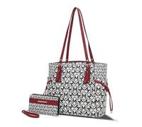 MKF Collection Women's Tote Bag & Wallet, Monogram Vegan Leather 2Pcs Handbag Purse Set by Mia K, M Red, L
