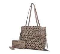 MKF Collection Women's Tote Bag & Wallet, Monogram Vegan Leather 2Pcs Handbag Purse Set by Mia K, M Taupe, L