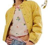 MKFTSM Women's Lightweight Floral Embroidered Cropped Quilted Jacket,Winter Printed Button Down Padded Puffer Coat with Pockets