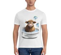 MKGOHLG Black Highland Cow Baby Taking a Bath Printed Men's Short Sleeve t-Shirt Cotton Trendy Round Neck, White, XXXXL