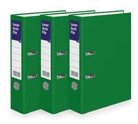 MKGT A4 Lever Arch File 75mm Spine - Heavy Duty Metal Lever Arch Mechanism, Strong Ring Binder Folder with Thumb Hole & Spine Label for Office, School & Home Filing (Green, Pack of 3)