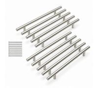 Mkgt Brushed Steel T-Bar Kitchen Cabinet Handles 128mm Hole Centres, Cupboard & Drawer Pull Handles, Pack Of 10